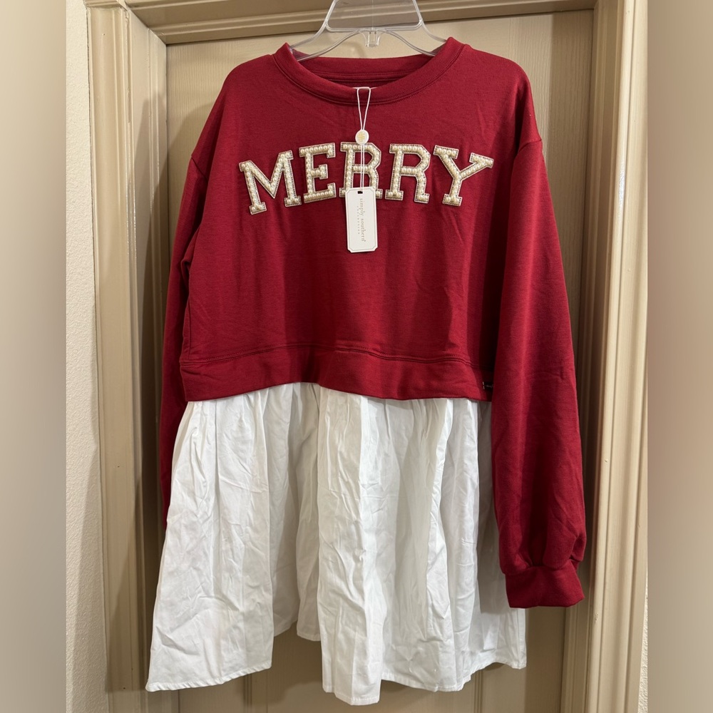 NWT Simply Southern Red 'Merry' Sweatshirt Dress - Picture 2 of 10